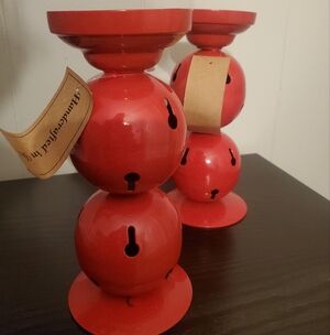 Set Of Handcrafted Red Bell Candle Holders (Made In India)